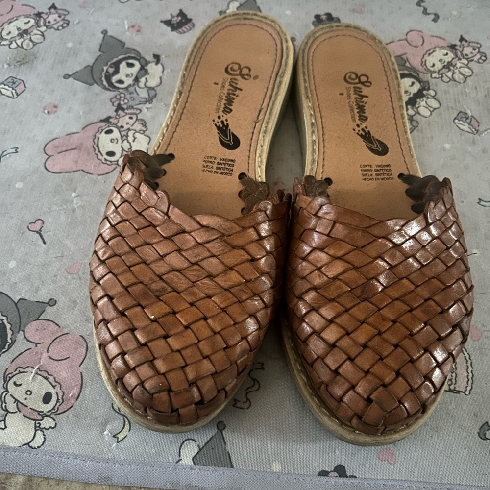 Brown Slip on Woven Huaraches Women's Shoes